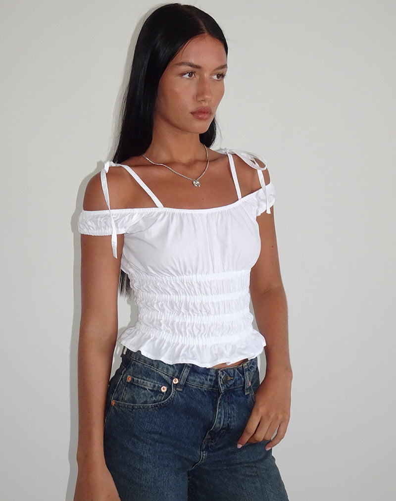 Imagen de Xavan Bardot Tie Shoulder Top in White