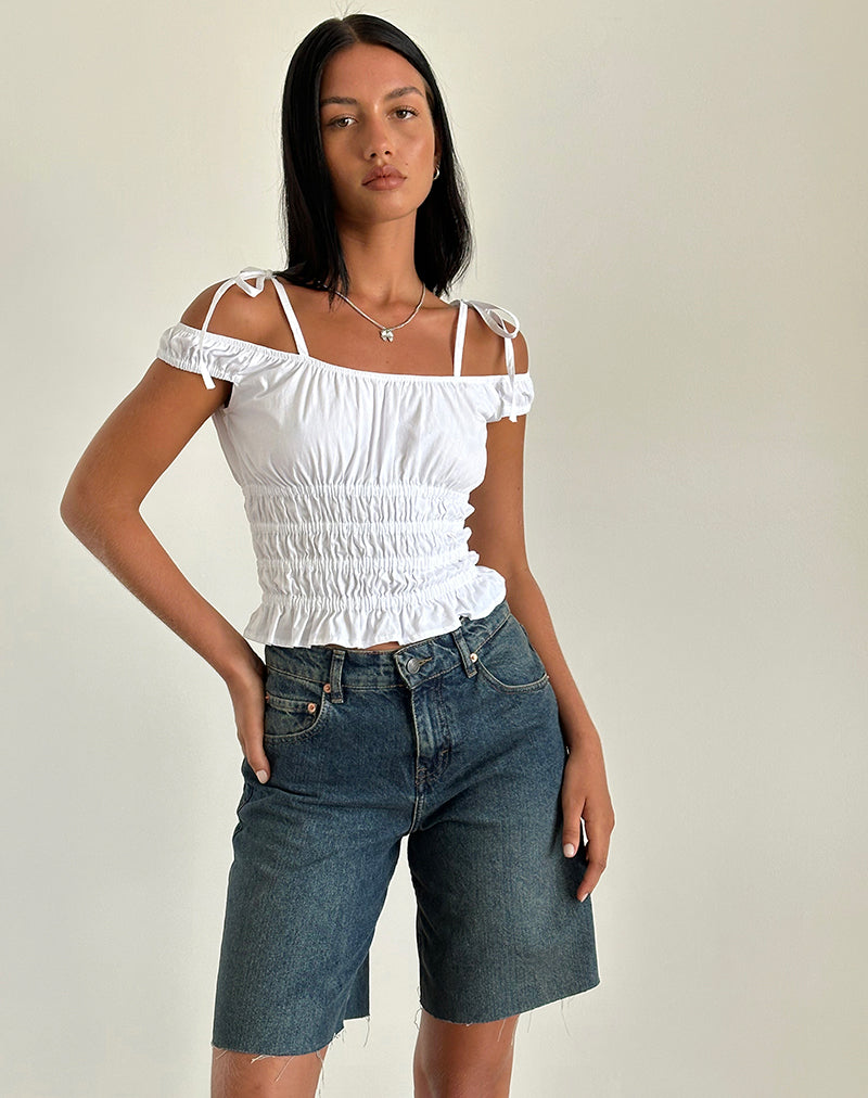 Xavan Bardot Tie Shoulder Top Blanco