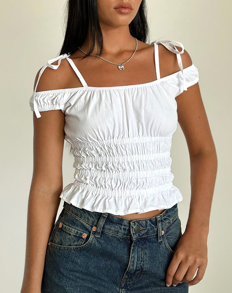 Xavan Bardot Tie Shoulder Top Blanco