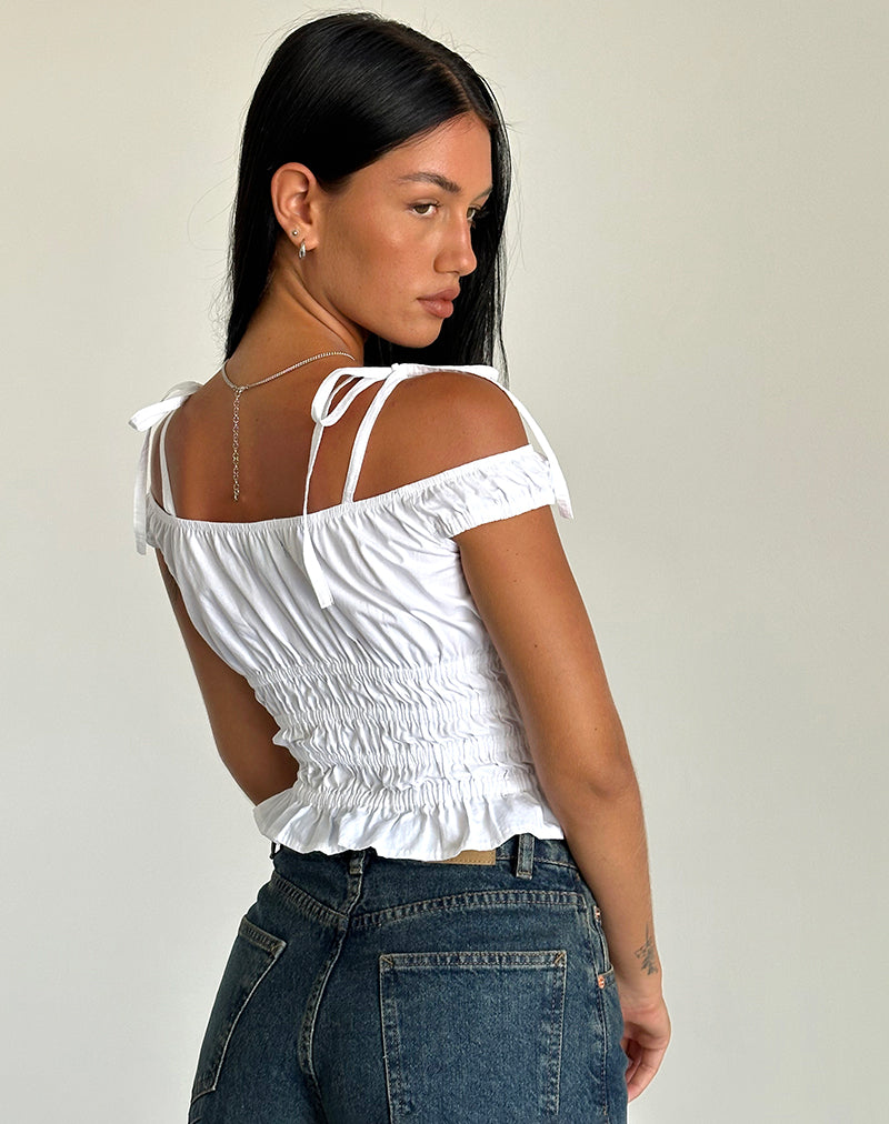 Imagen de Xavan Bardot Tie Shoulder Top in White