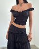 Imagen de Xavi Shirred Bardot Top in Chiffon Negro