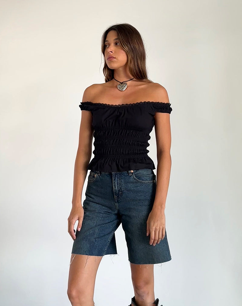Xavinia Top Bardot con Tirantes en Popelín Negro