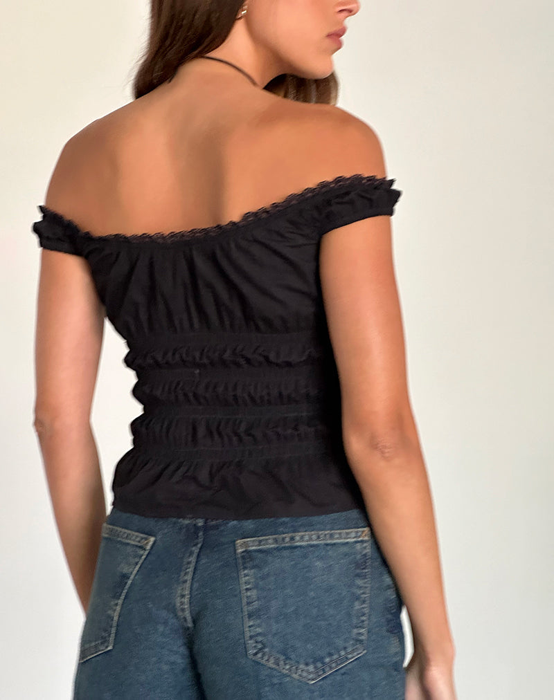 Imagen de Xavinia Shirred Bardot Top en popelina negra
