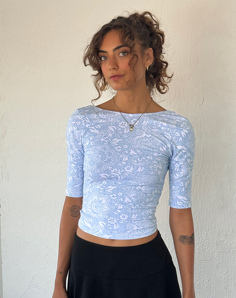 Imagen de Xiwani Top en licra estampado ornamentado blanco