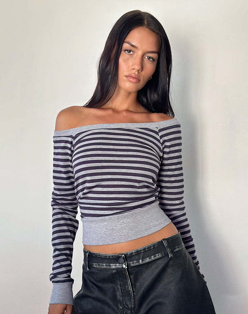 Imagen de Yacin Slouchy Top de rayas grises y negras