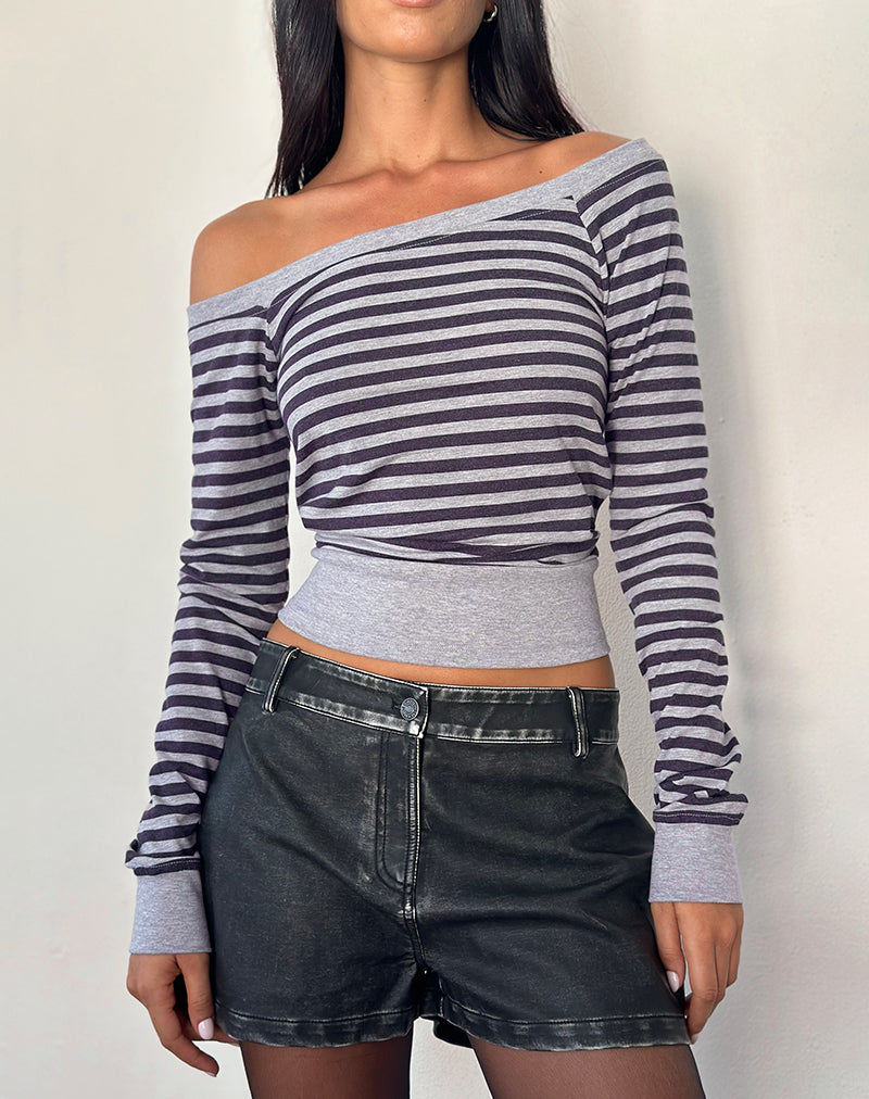 Yacin Slouchy Top de rayas grises y negras