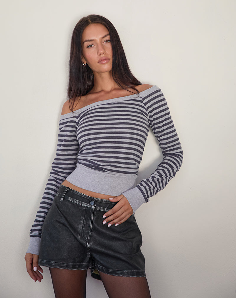 Yacin Slouchy Top de rayas grises y negras