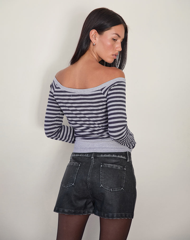 Imagen de Yacin Slouchy Top de rayas grises y negras