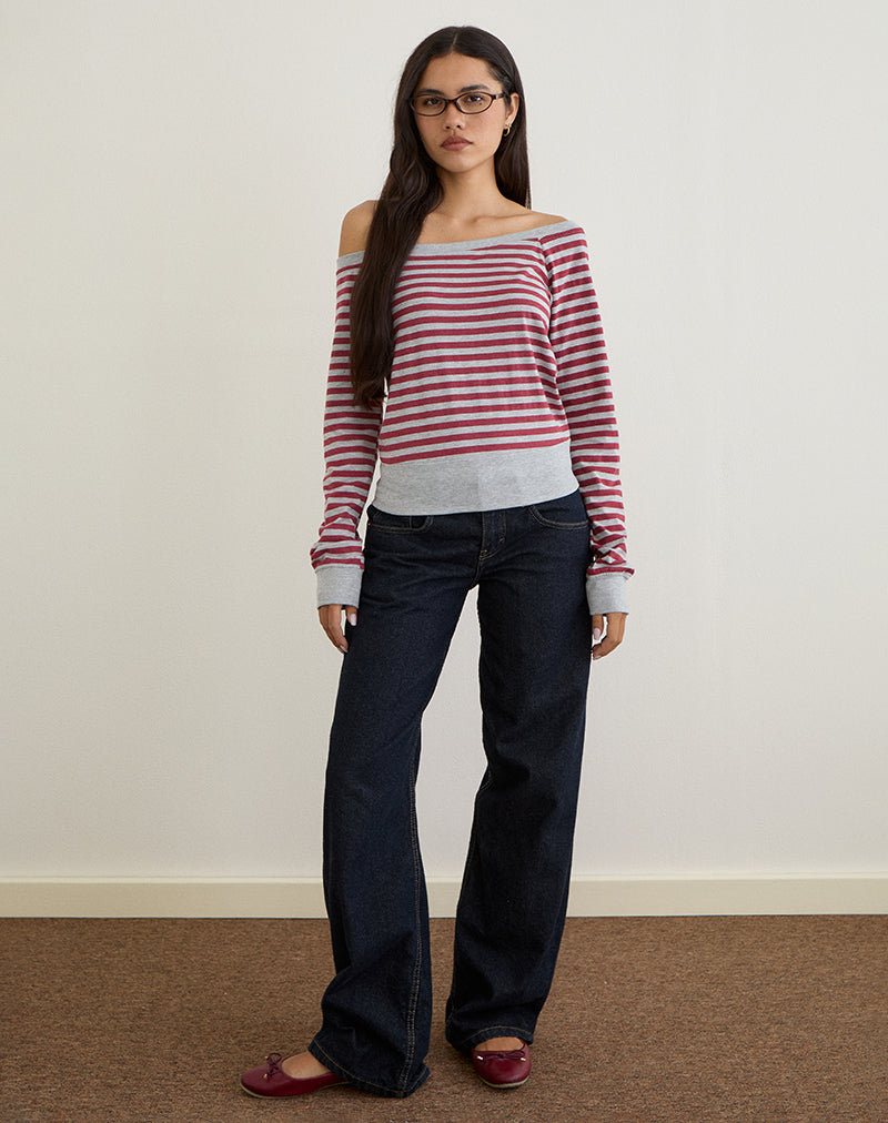 Imagen de Yacin Slouchy Top de rayas gris y burdeos