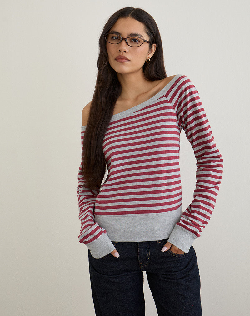 Imagen de Yacin Slouchy Top de rayas gris y burdeos