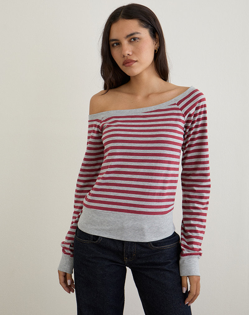 Imagen de Yacin Slouchy Top de rayas gris y burdeos