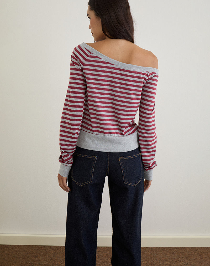 Imagen de Yacin Slouchy Top de rayas gris y burdeos