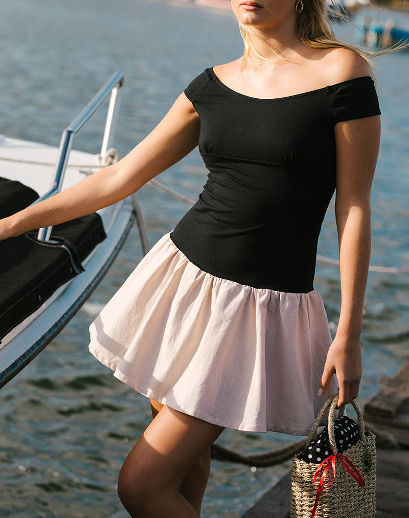 Minivestido Yael de Lycra Lino Negro y Crudo