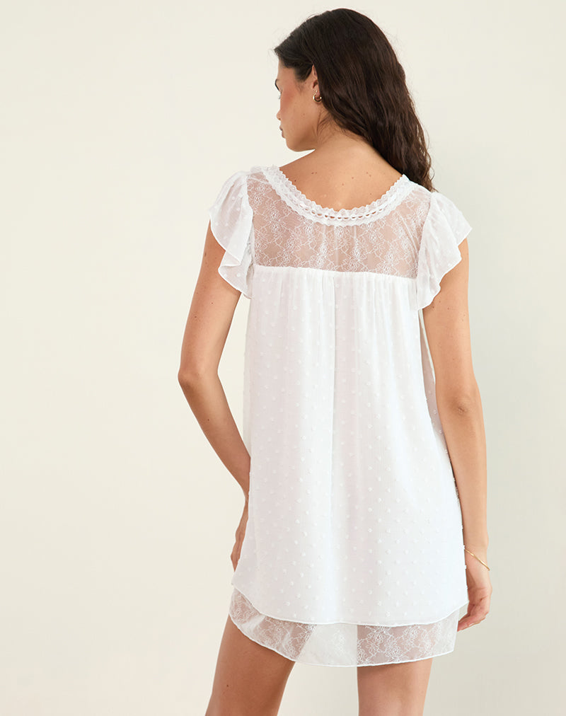Imagen de Yagis Smock Mini Dress in Dobby Chiffon White Lace