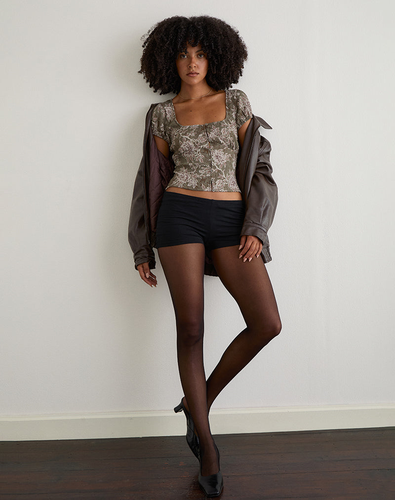 Imagen de la blusa Yakova en tejido floral verde