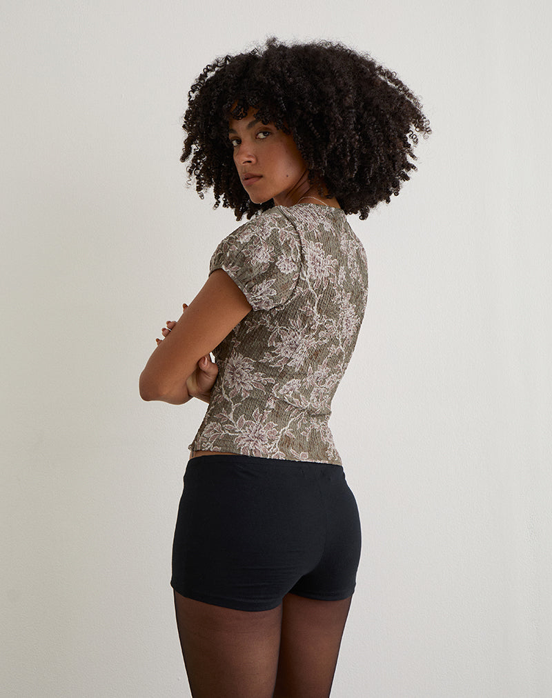 Imagen de la blusa Yakova en tejido floral verde