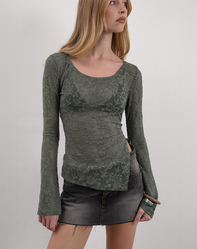 Top Yamari de punto jacquard verde