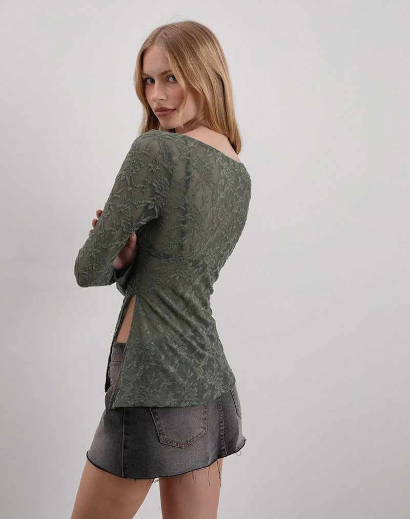 Imagen de Yamari Top de punto jacquard Verde