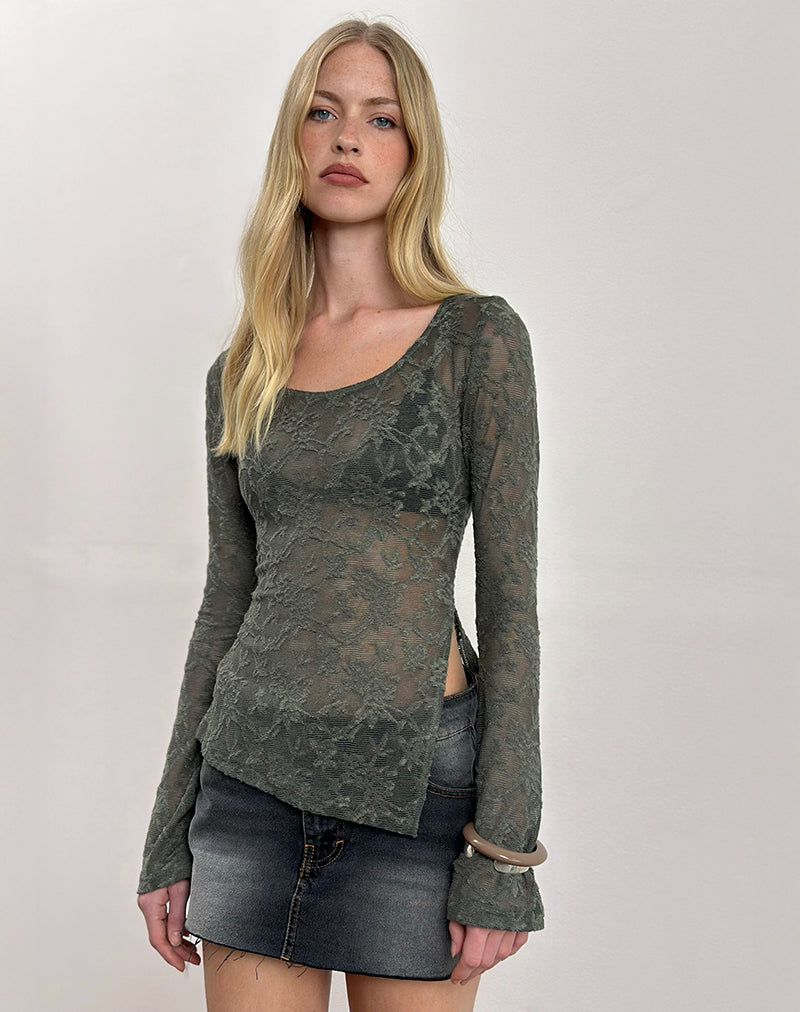 Top Yamari de punto jacquard verde