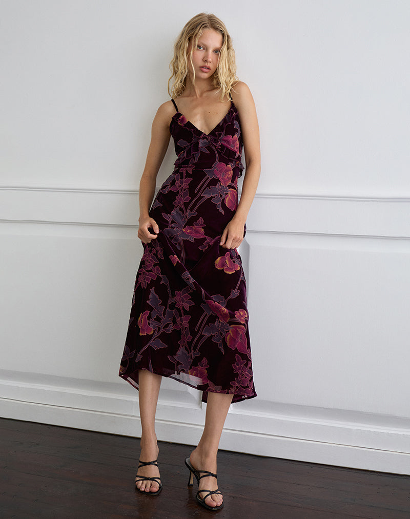 Imagen de Yamira Maxi Dress in Floral Devore Borgoña