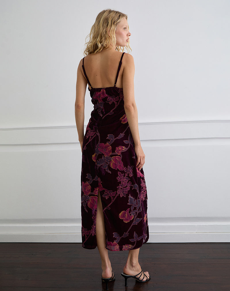 Imagen de Yamira Maxi Dress in Floral Devore Borgoña