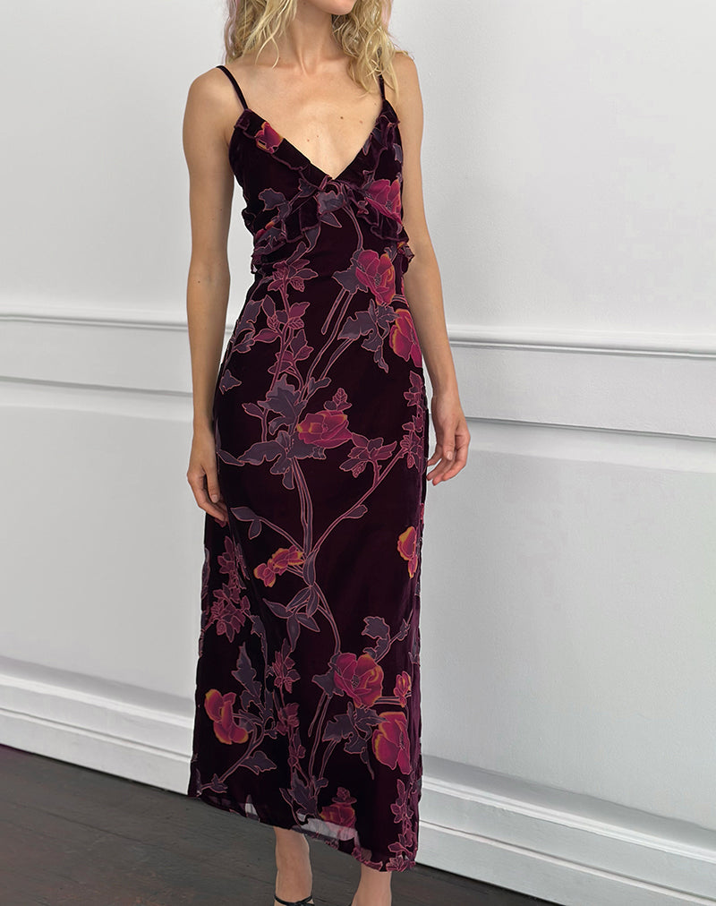 Imagen de Yamira Maxi Dress in Floral Devore Borgoña