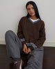 Image of Yarnia Slouchy V-neck Jumper in Brown and Blue