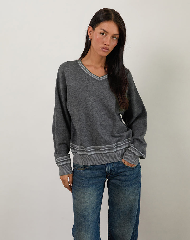 Yarnia Slouchy V Neck Jumper - Gris oscuro