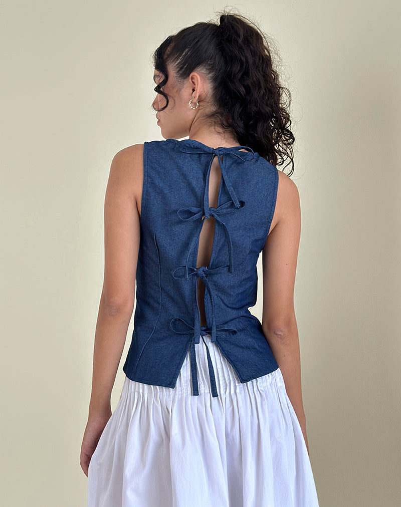 Yashia Tie Top en Denim Chambray Indigo