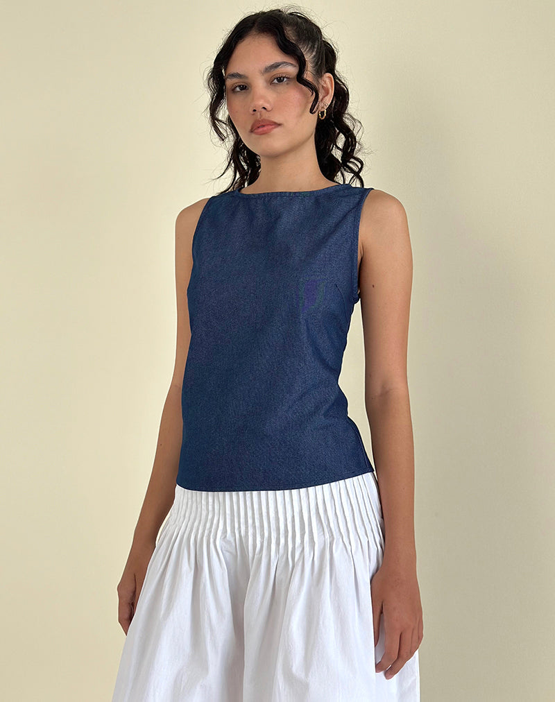 Yashia Tie Top en Denim Chambray Indigo