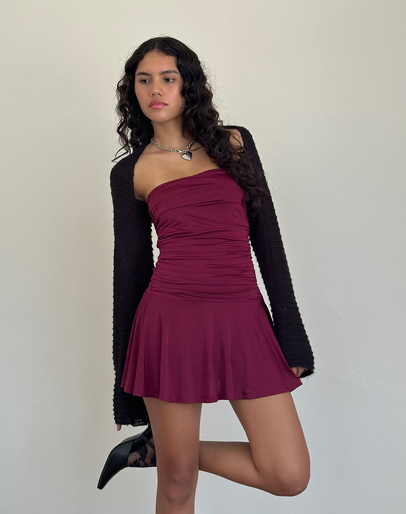 Imagen de Yasmin Bandeau Mini Slinky Dress in Burgundy