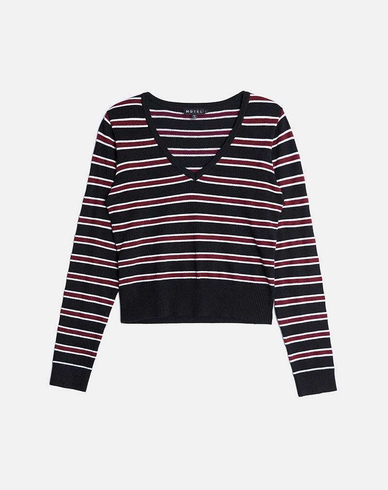Imagen de Yasra Jumper in Stripe Knit Negro Borgoña