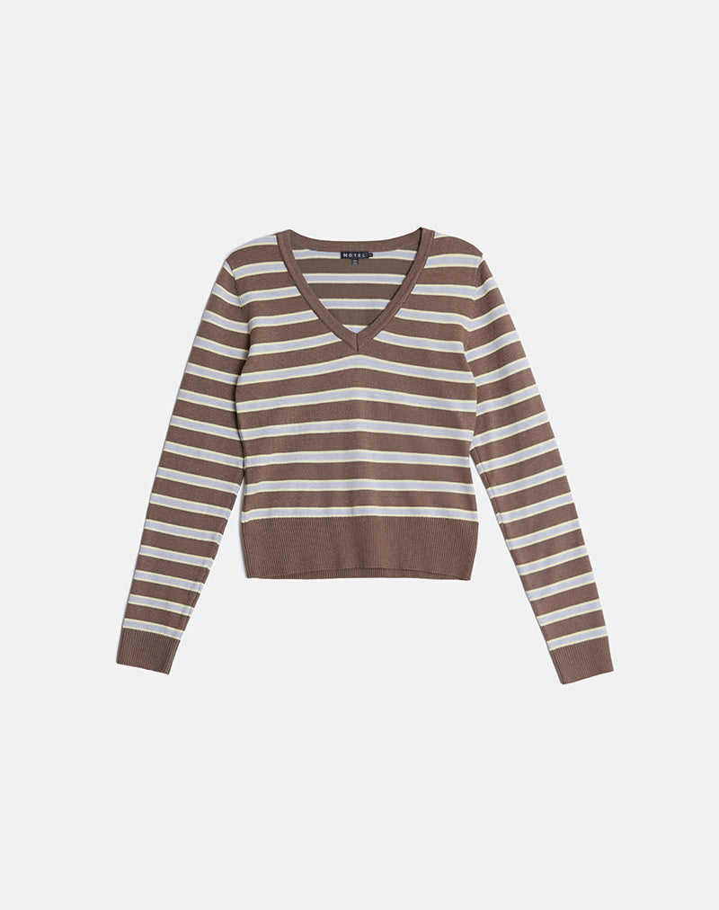 Yasra Jumper in Stripe Knit Brown and Yellow