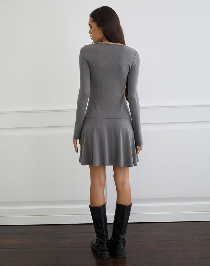 Imagen de Yauri Minivestido de manga larga en cupro gris