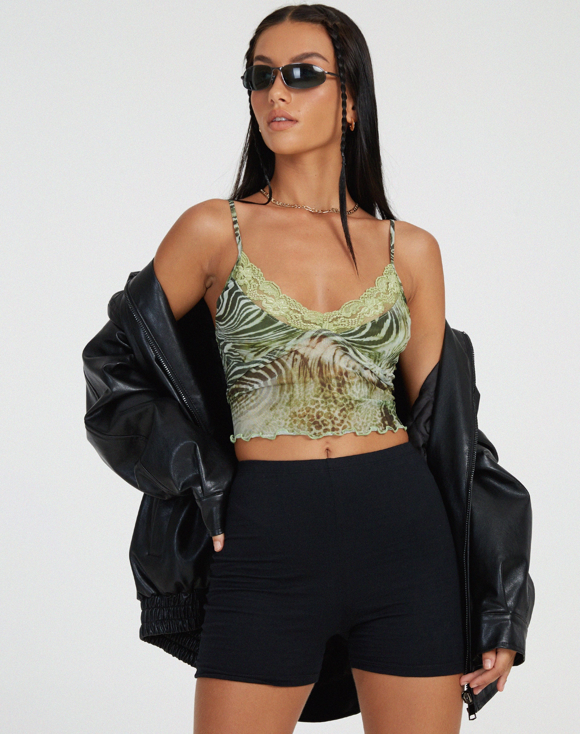 imagen de Yenika Cami Top en Mesh Cheetah Green