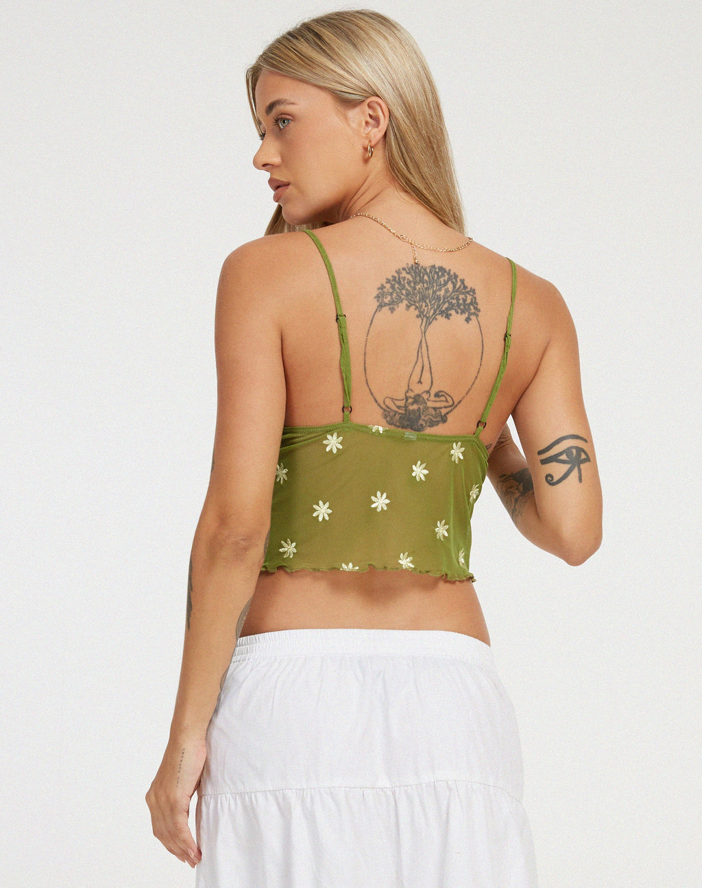 Yenika Cami Top en Verde Musgo Mostaza Margarita Embro