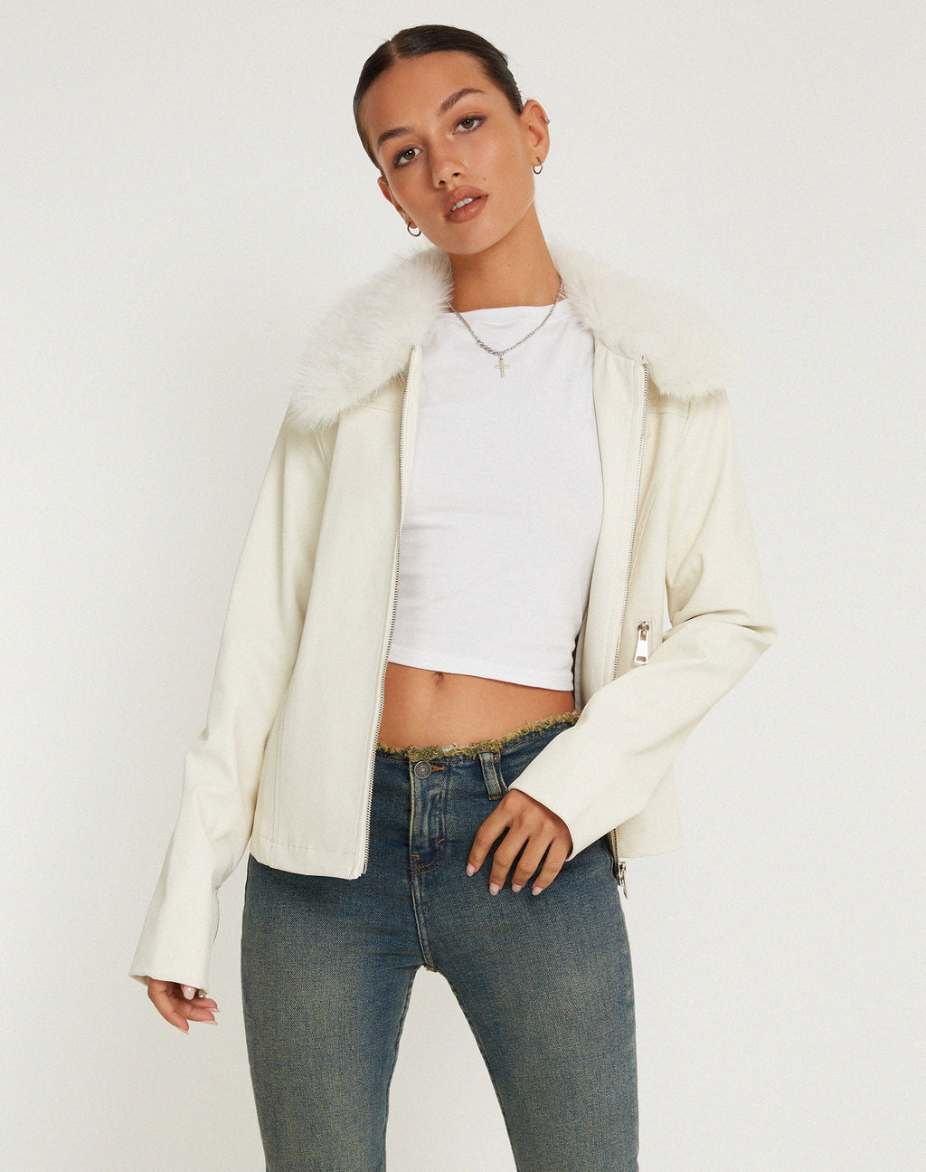 Chaqueta con cremallera Yindo en PU Blanco