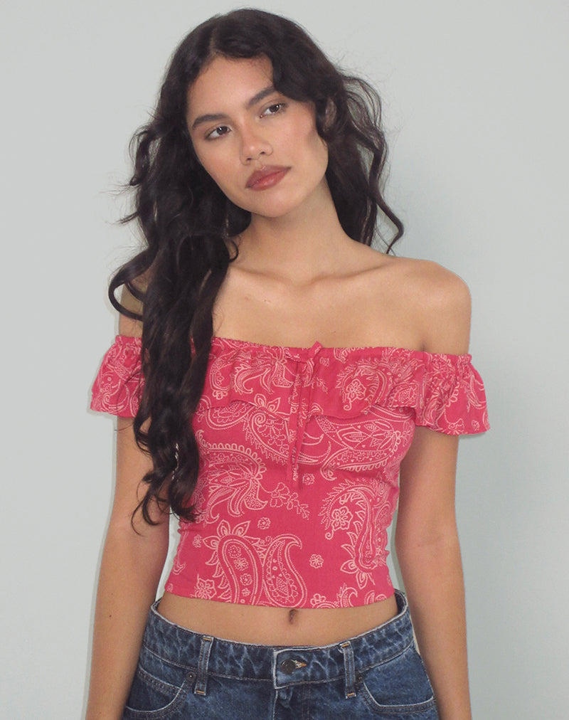 Imagen de Yokai Bardot Top en Paisley Retro Rosa