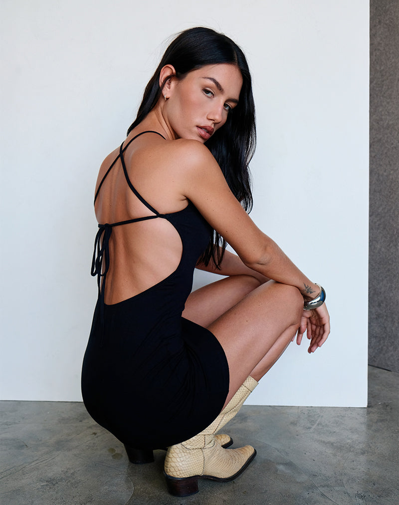 Imagen de Yorozu Tie Back Mini Dress in Black