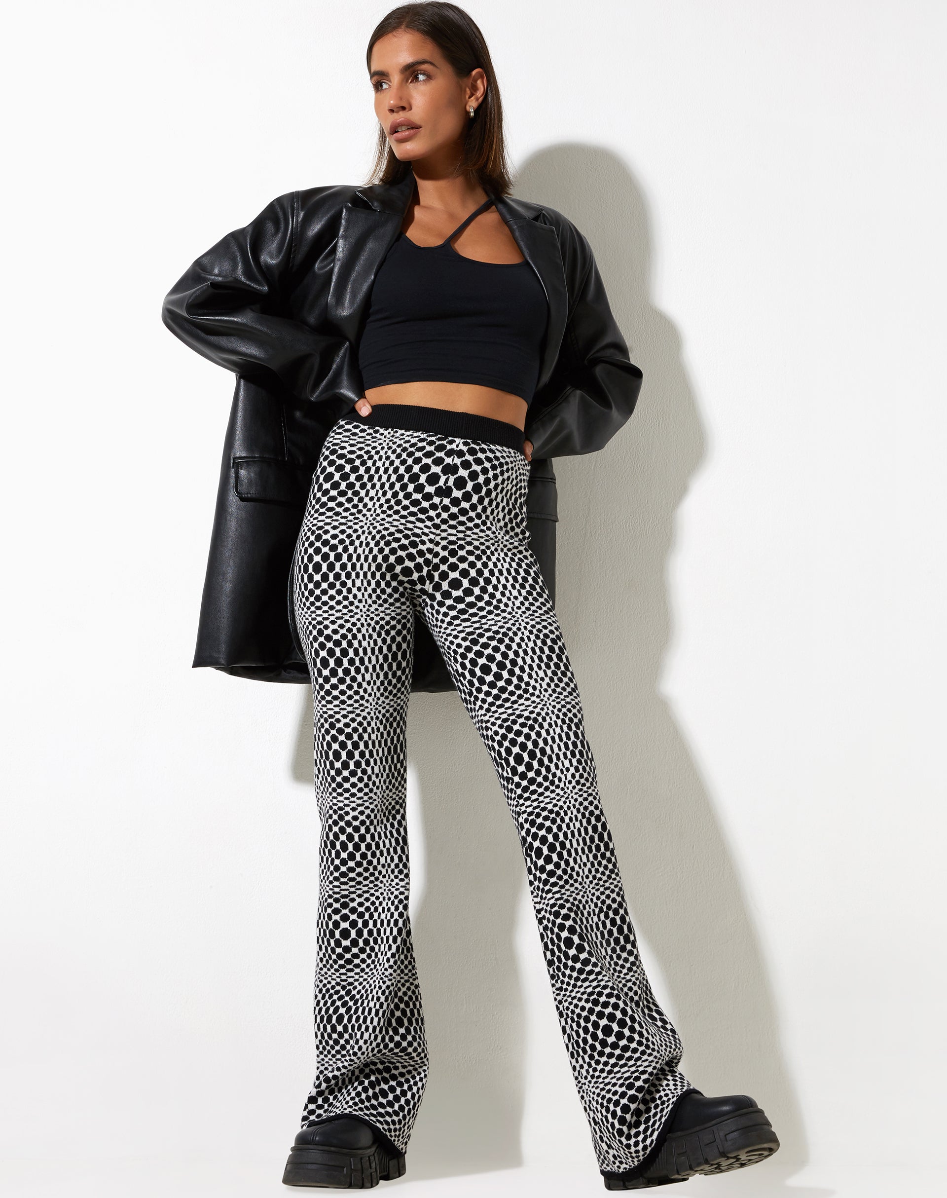 Imagen de Yuana Pantalón en Monocromo Óptico Cuadrado Blanco y Negro