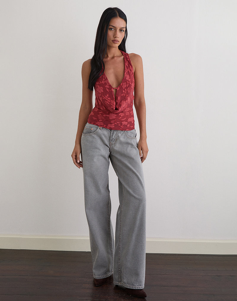 Imagen de Yukari Plunge Top en malla Burnout Rojo