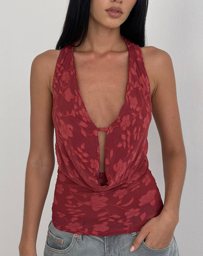 Imagen de Yukari Plunge Top en malla Burnout Rojo