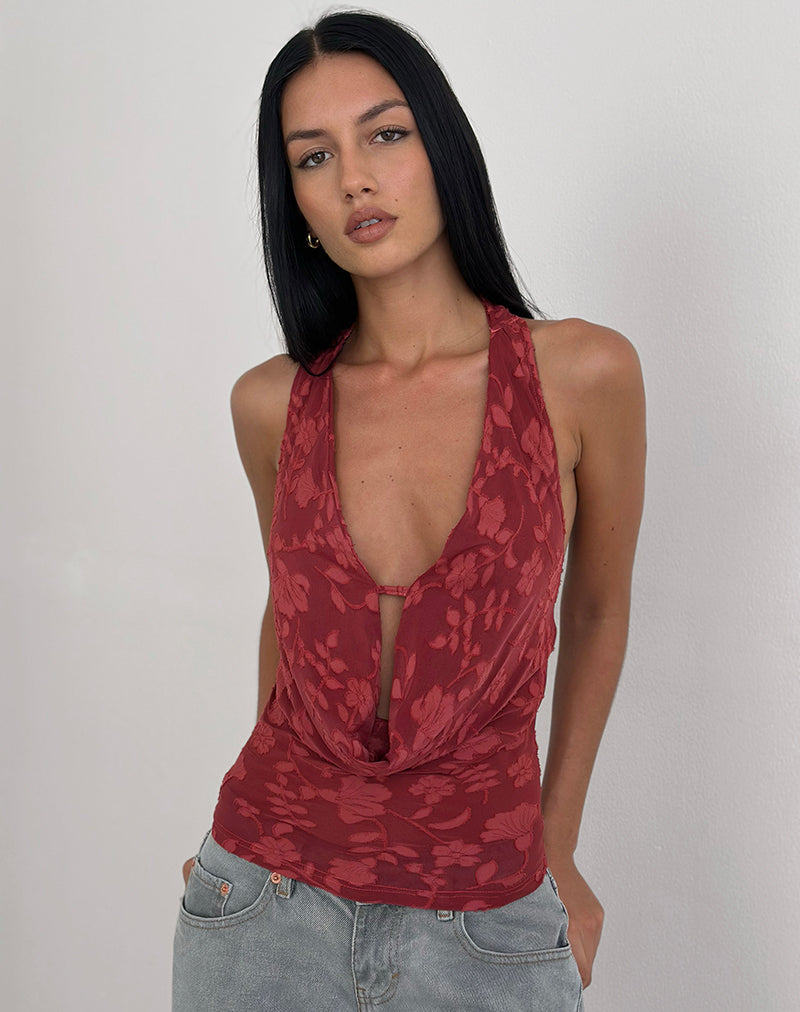 Imagen de Yukari Plunge Top en malla Burnout Rojo