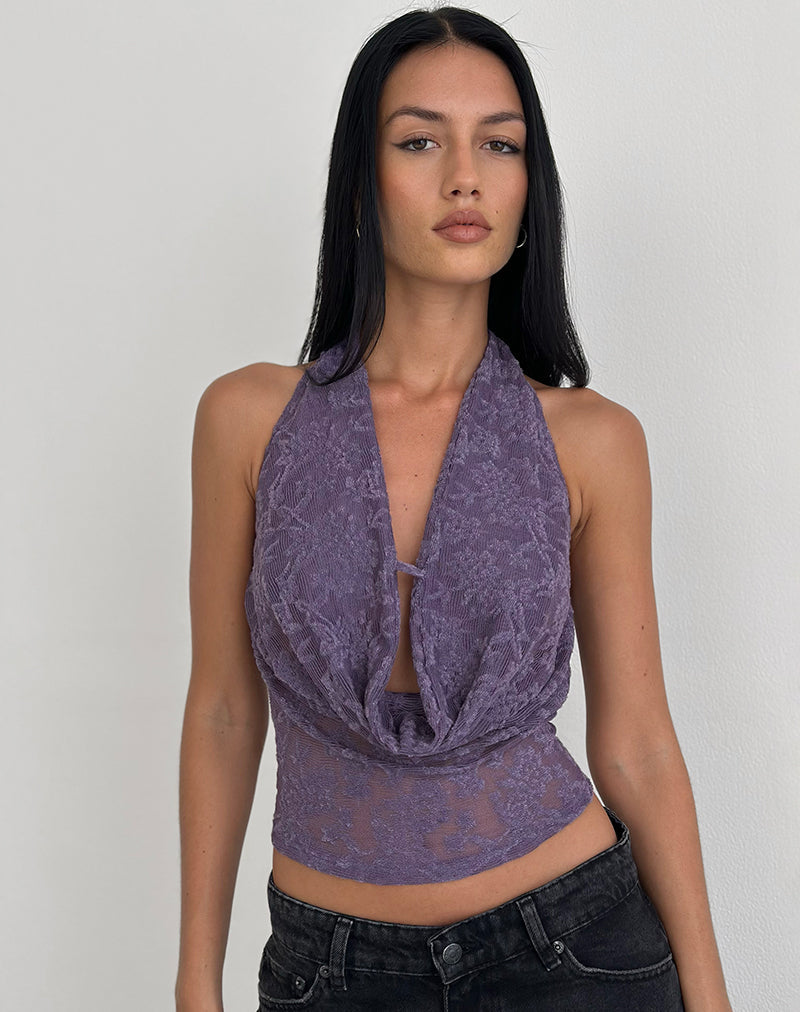 Yukari Plunge Top in Jacquard Knit Purple