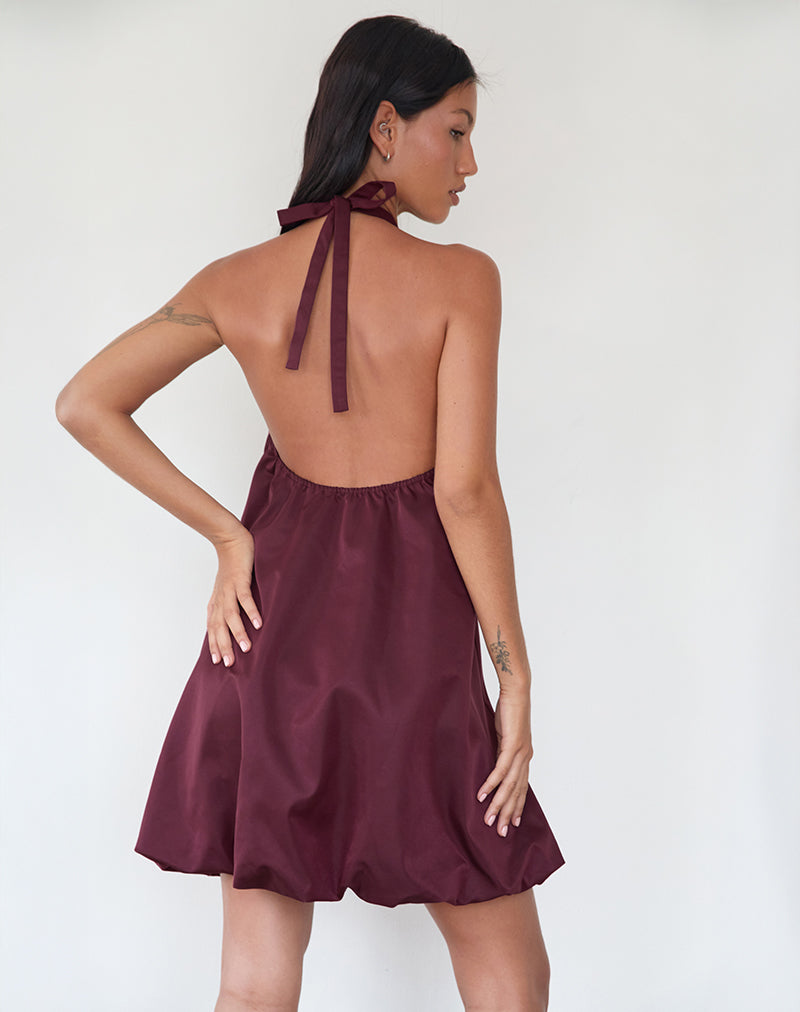 Mini Vestido Yusna Puffball en Berry Oscuro