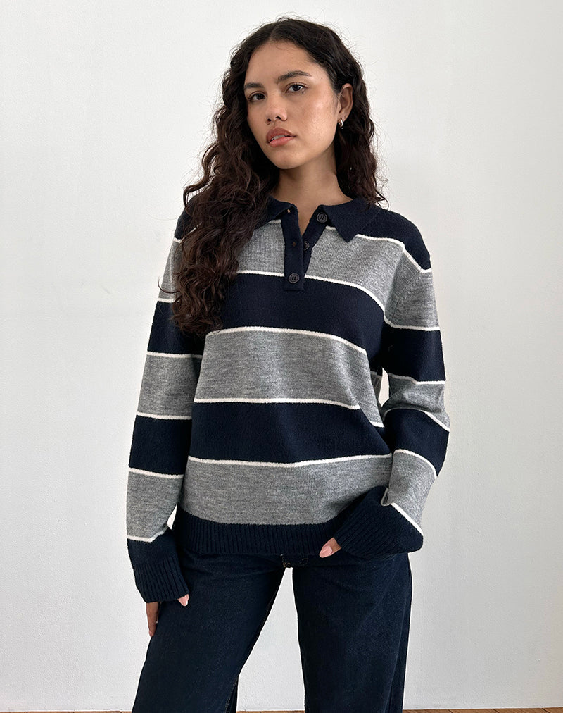 Jersey de rugby oversize Yusnada a rayas azul marino y gris