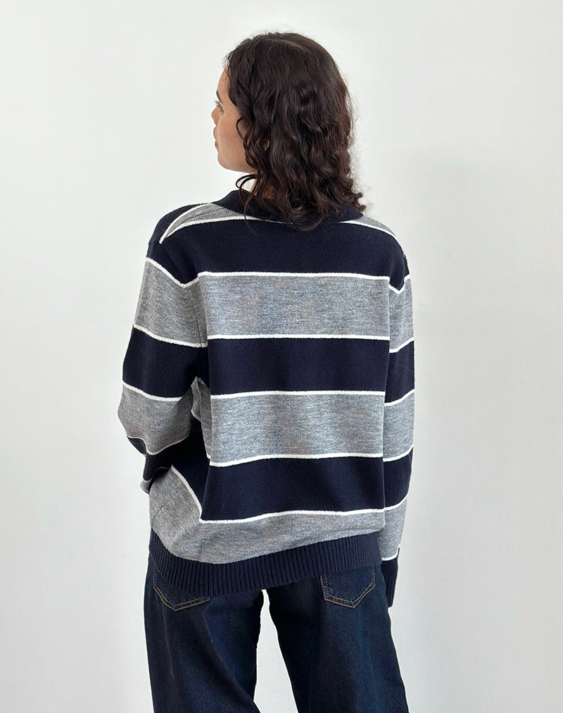 Imagen de Yusnada Jersey de rugby oversize a rayas azul marino y gris