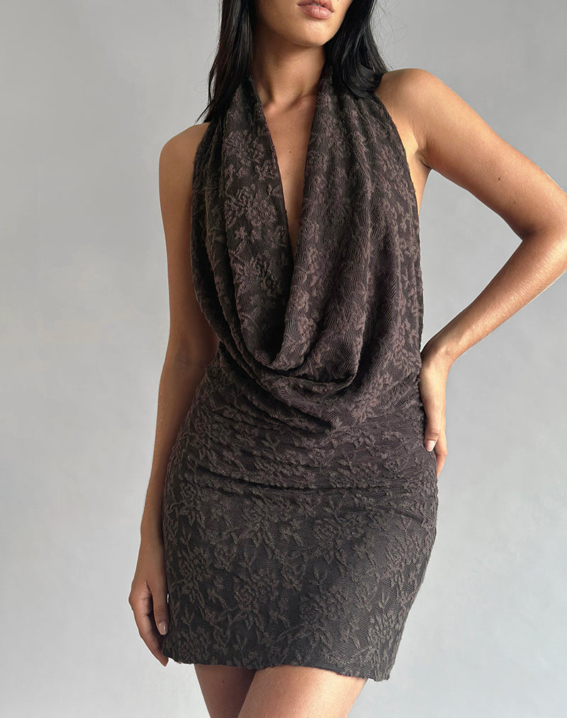 Imagen de Zari Mini Vestido con Cuello en Jacquard Marrón