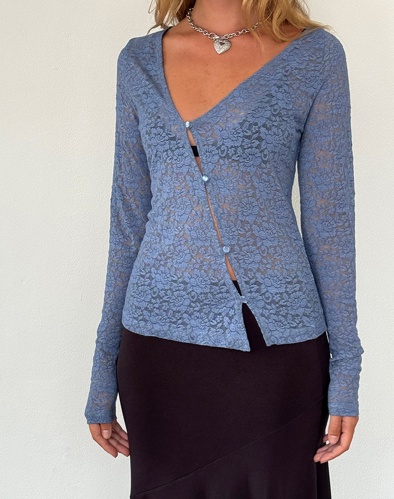 Imagen de Zatin Chaqueta asimétrica de encaje azul claro de luna