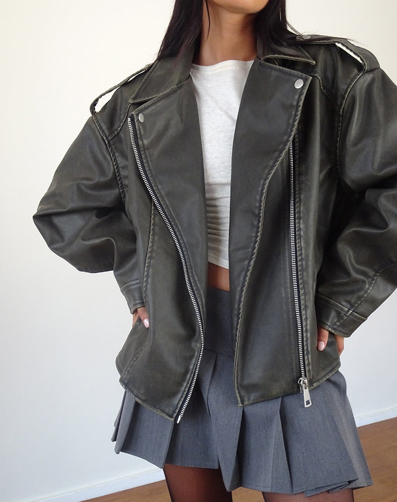 Imagen de Zebbie Distressed Biker Jacket en Oliva